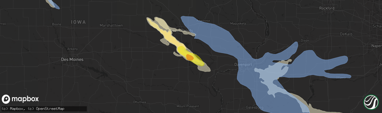 Hail map in Iowa City, IA on July 11, 2020