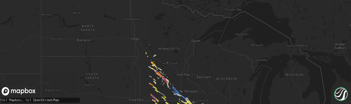 Hail map in Minnesota on July 11, 2020