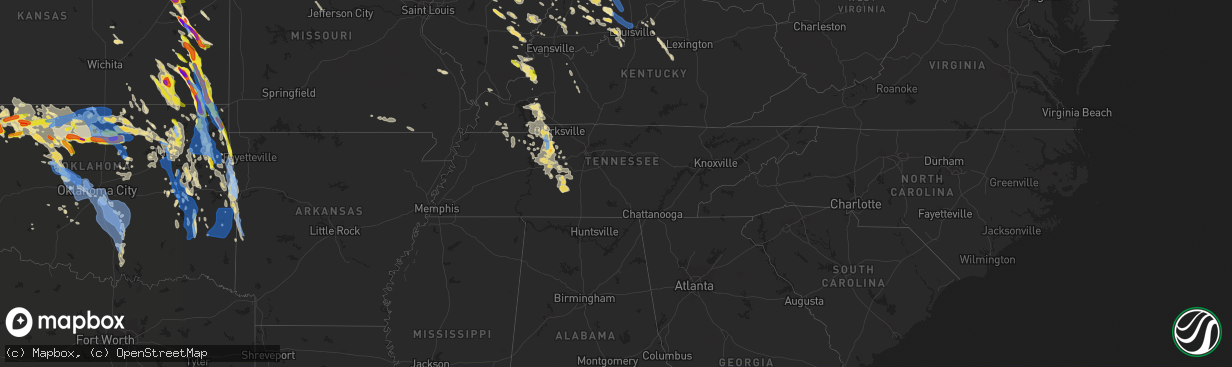 Hail map in Tennessee on July 11, 2020