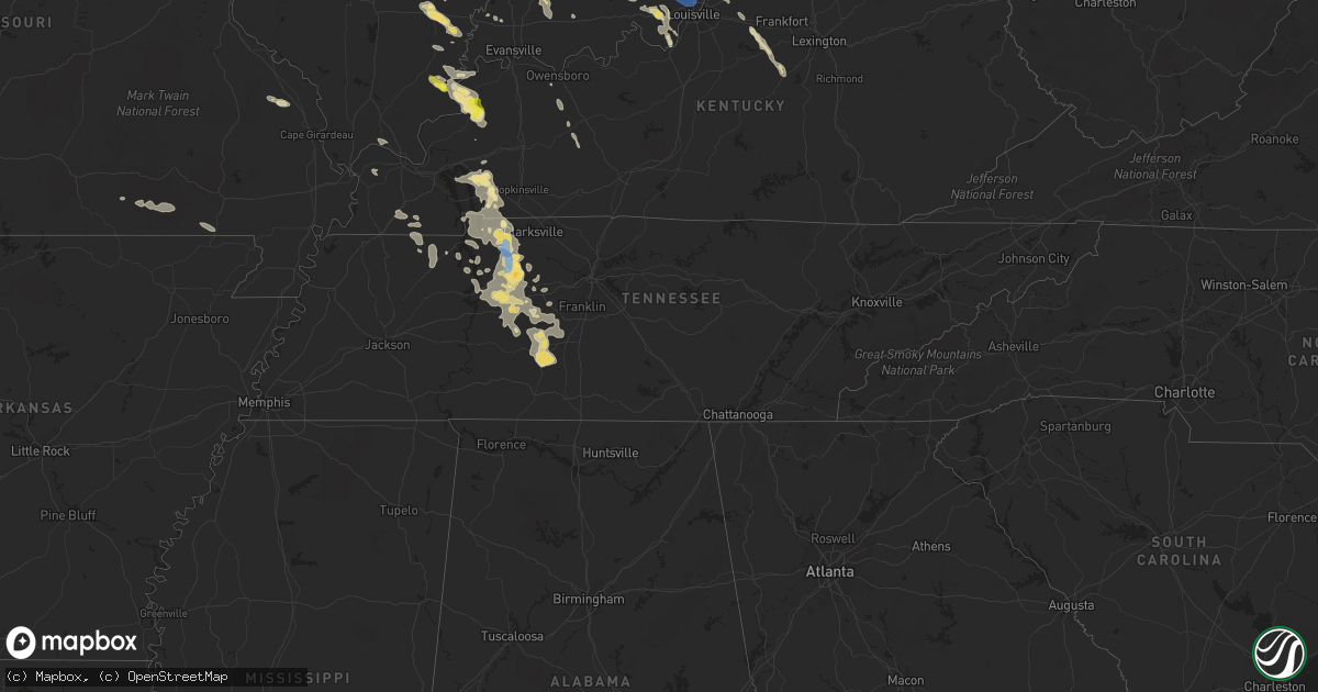 Hail map in Tennessee on July 11, 2020