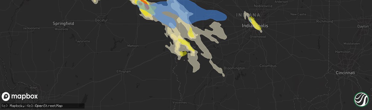 Hail map in Terre Haute, IN on July 11, 2020