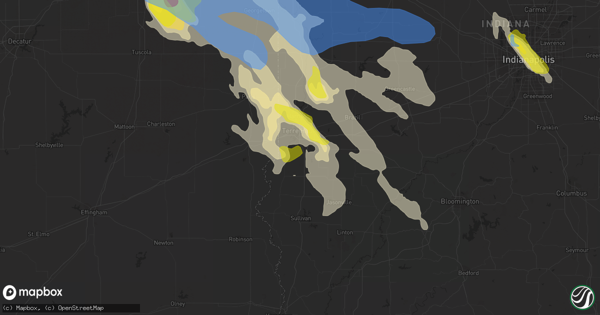 Hail map in Terre Haute, IN on July 11, 2020