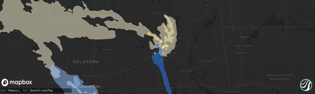 Hail map in Tulsa, OK on July 11, 2020