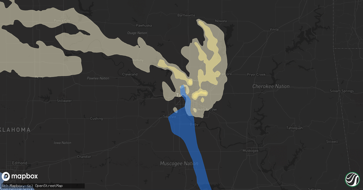 Hail map in Tulsa, OK on July 11, 2020