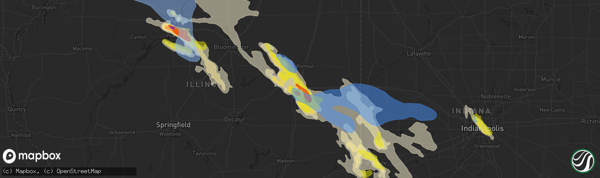 Hail map in Urbana, IL on July 11, 2020