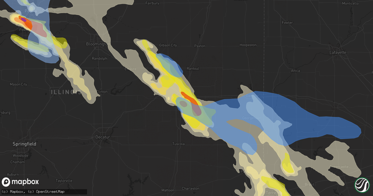 Hail map in Urbana, IL on July 11, 2020