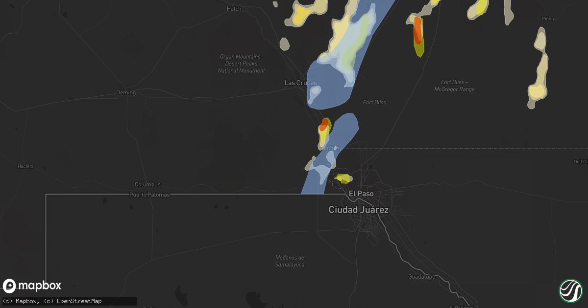 Hail map in Anthony, NM on July 11, 2021