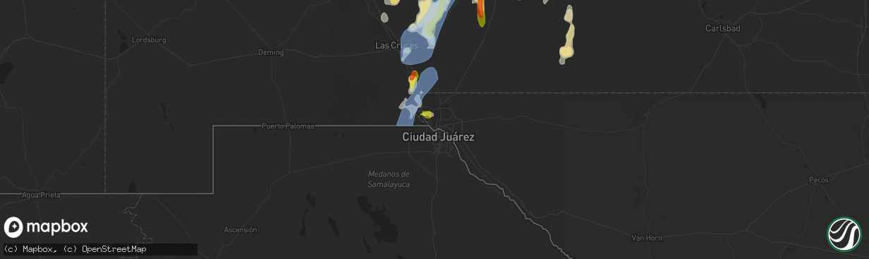 Hail map in El Paso, TX on July 11, 2021