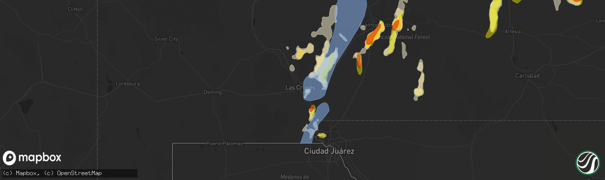 Hail map in Las Cruces, NM on July 11, 2021