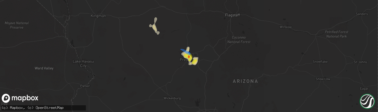 Hail map in Prescott, AZ on July 11, 2021