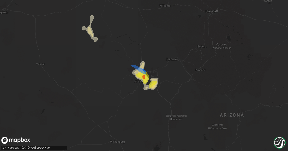 Hail map in Prescott, AZ on July 11, 2021