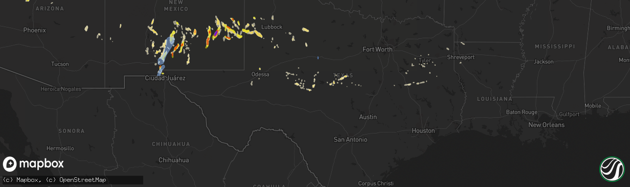 Hail map in Texas on July 11, 2021