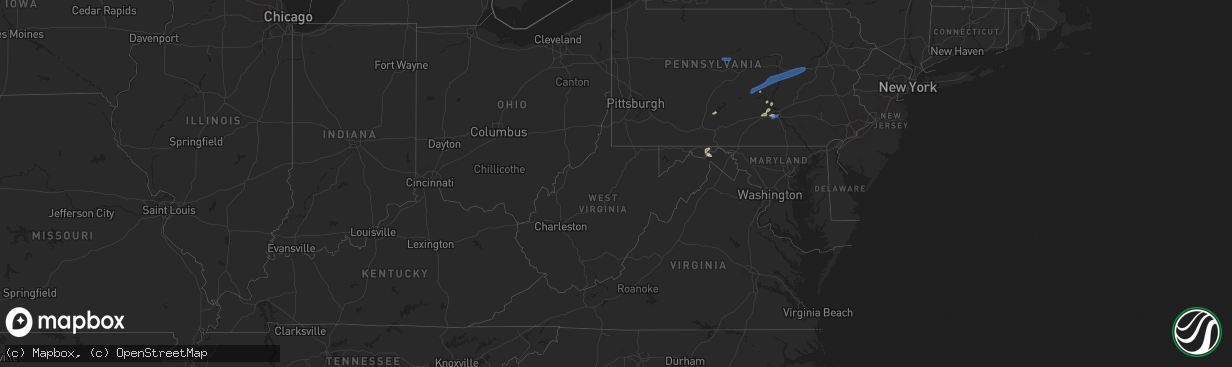 Hail map in West Virginia on July 11, 2021