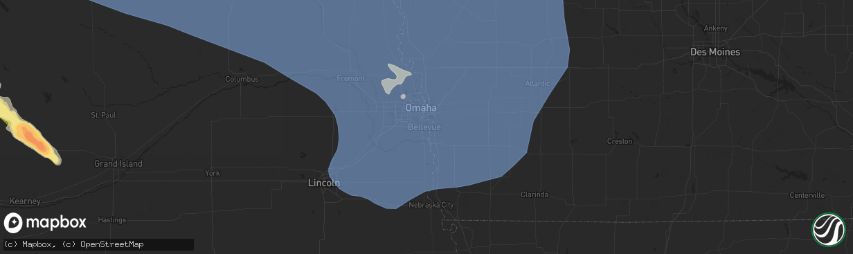 Hail map in Bellevue, NE on July 11, 2023