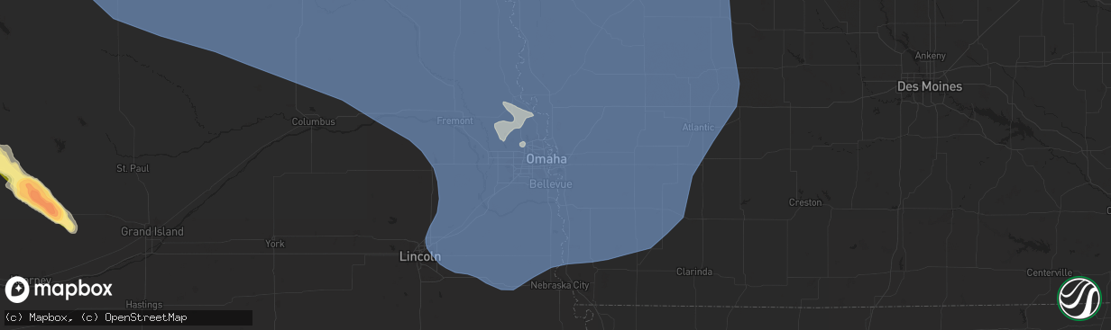 Hail map in Council Bluffs, IA on July 11, 2023