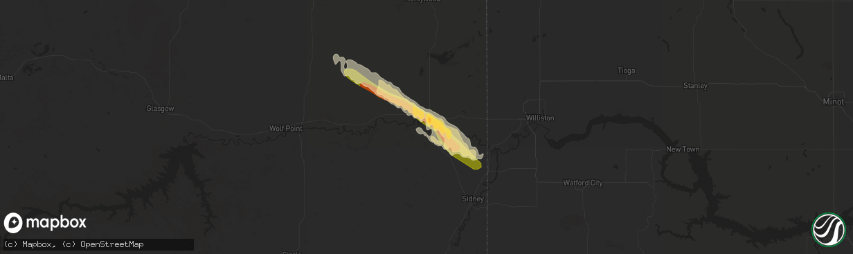 Hail map in Culbertson, MT on July 11, 2023