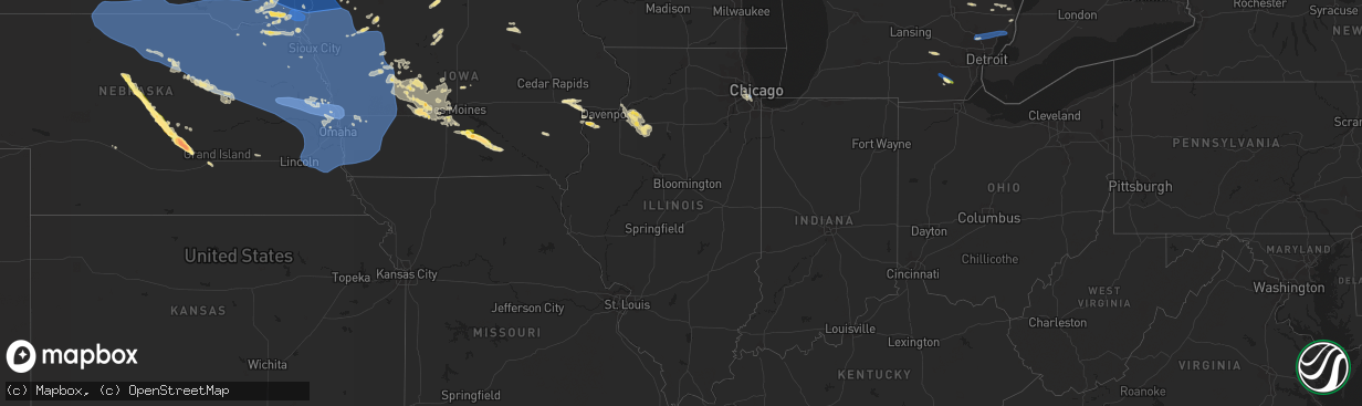 Hail map in Illinois on July 11, 2023
