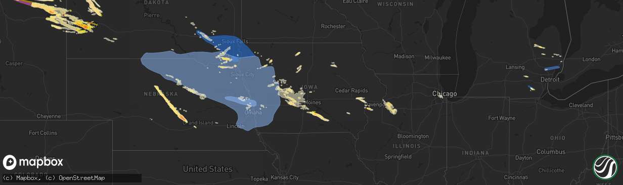 Hail map in Iowa on July 11, 2023