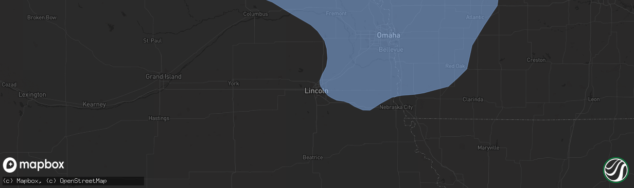 Hail map in Lincoln, NE on July 11, 2023