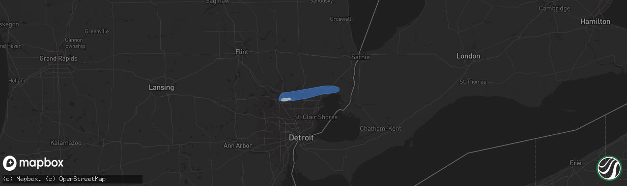 Hail map in Macomb, MI on July 11, 2023