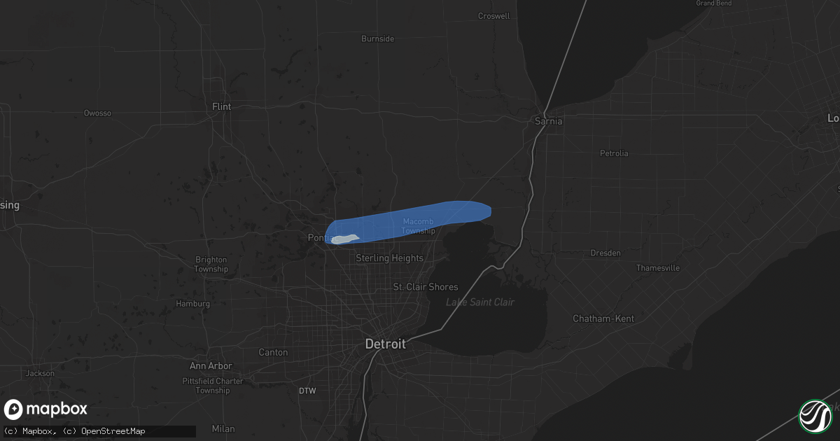 Hail map in Macomb, MI on July 11, 2023