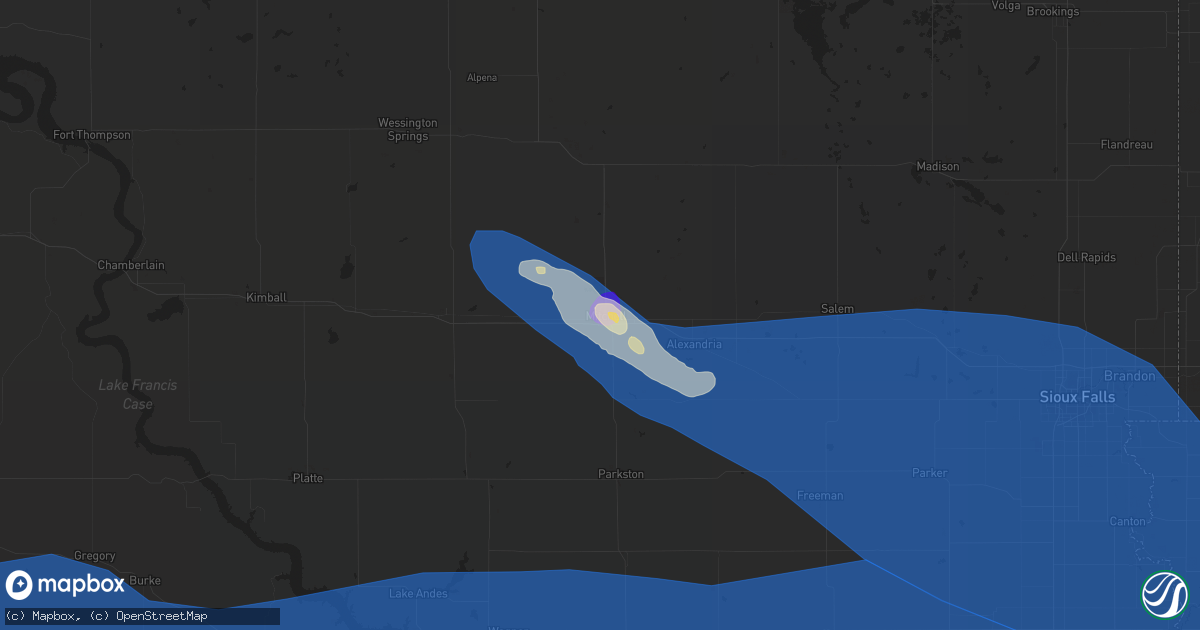 Hail map in Mitchell, SD on July 11, 2023