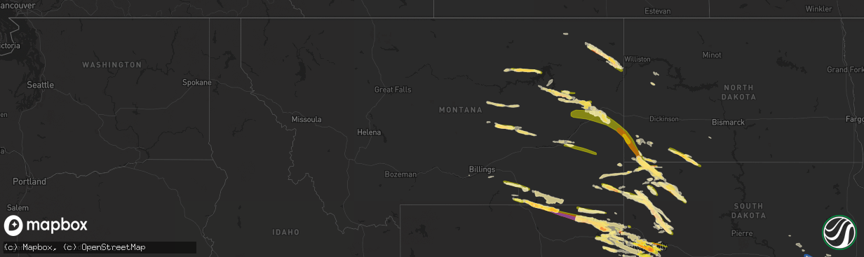 Hail map in Montana on July 11, 2023