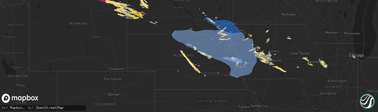 Hail map in Nebraska on July 11, 2023