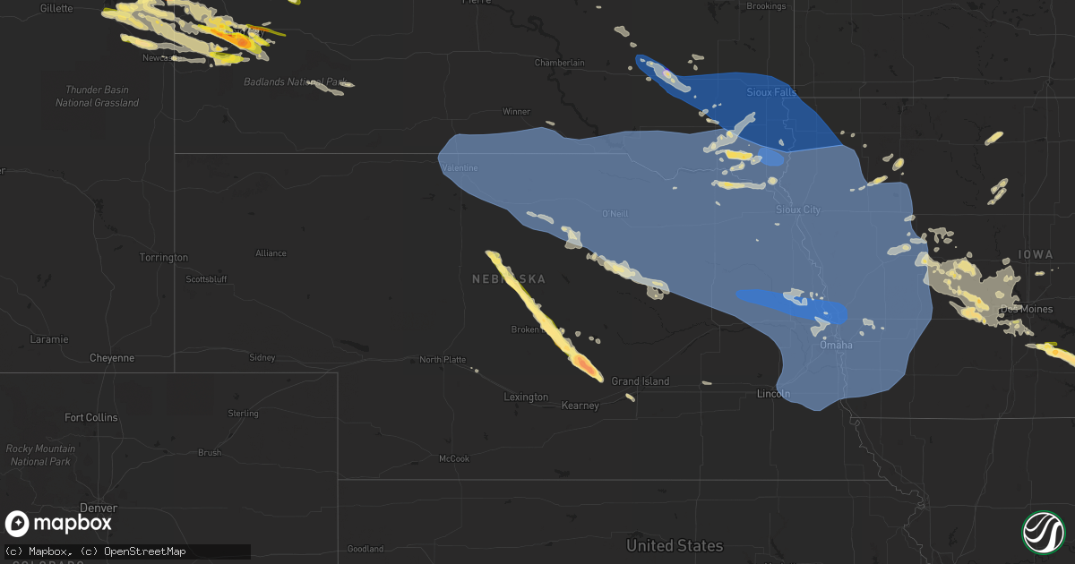 Hail map in Nebraska on July 11, 2023