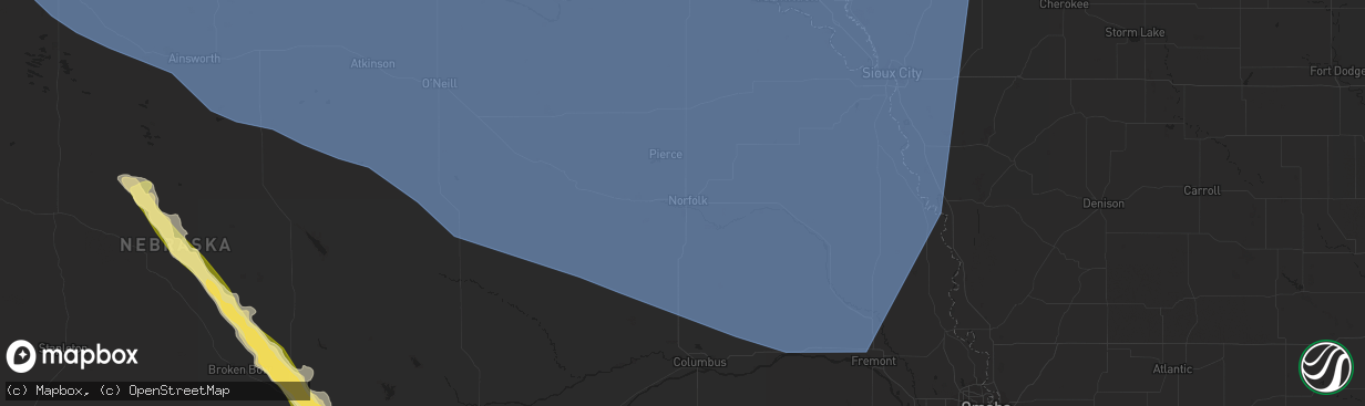 Hail map in Norfolk, NE on July 11, 2023