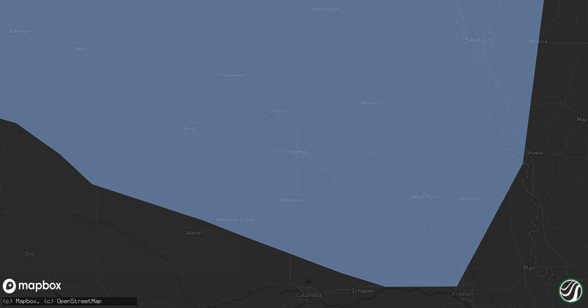 Hail map in Norfolk, NE on July 11, 2023