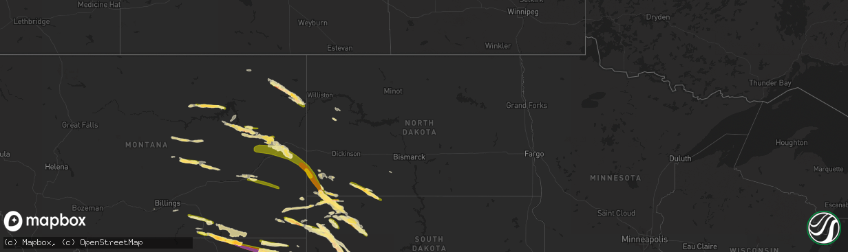 Hail map in North Dakota on July 11, 2023