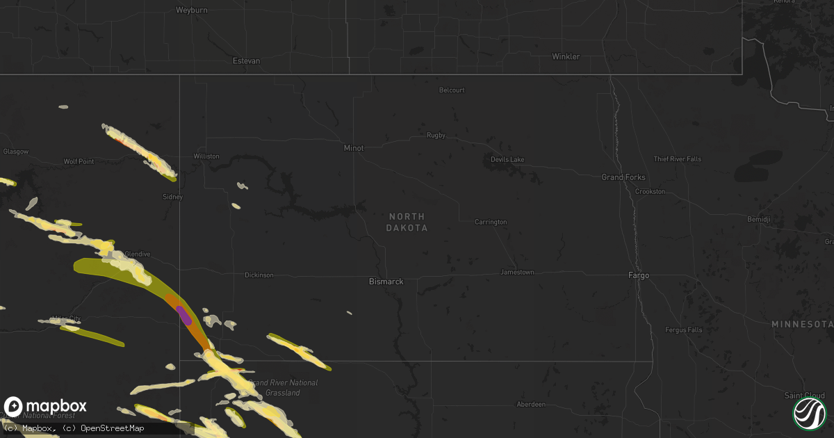 Hail map in North Dakota on July 11, 2023