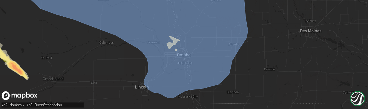 Hail map in Omaha, NE on July 11, 2023