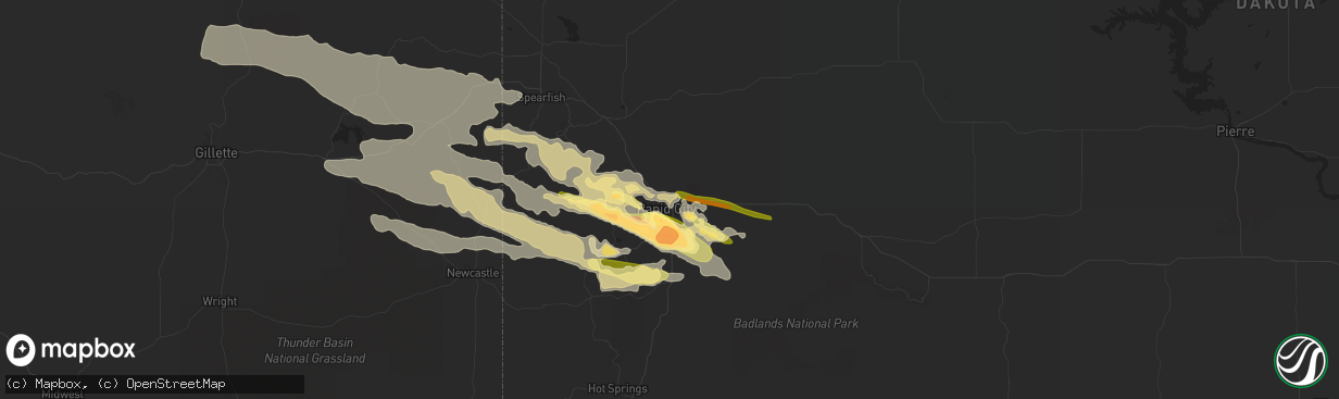 Hail map in Rapid City, SD on July 11, 2023