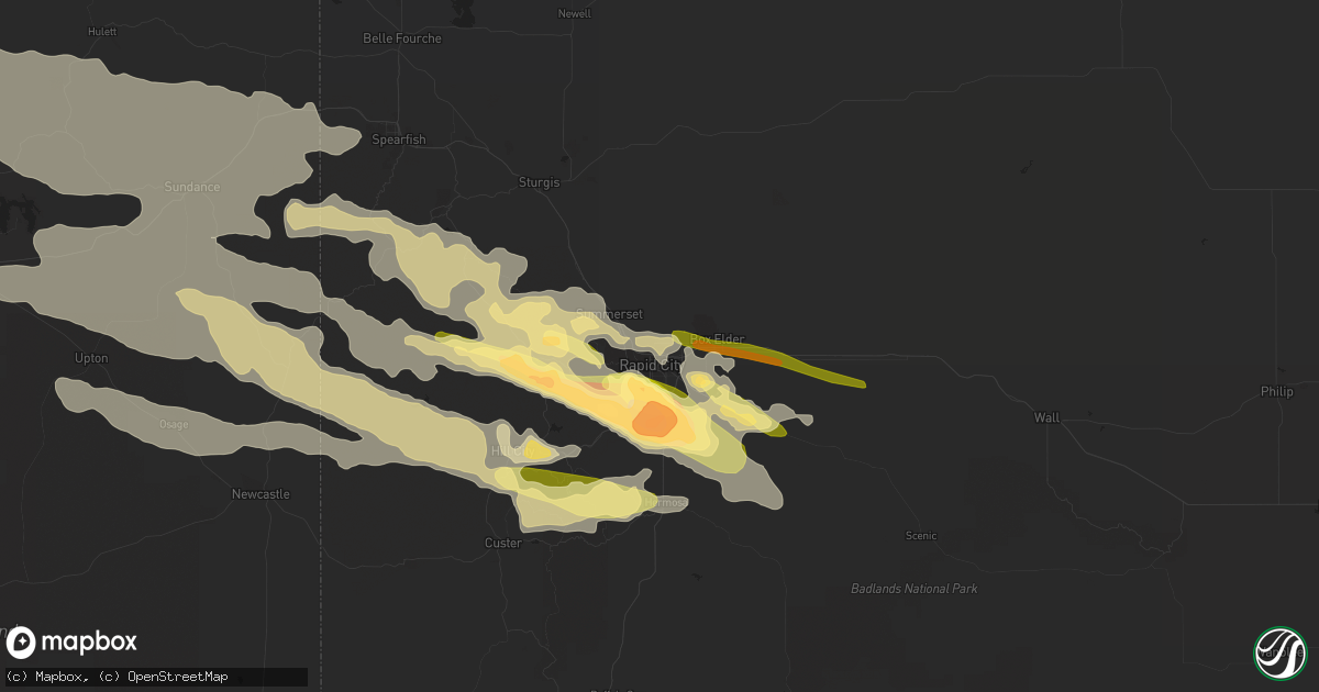 Hail map in Rapid City, SD on July 11, 2023