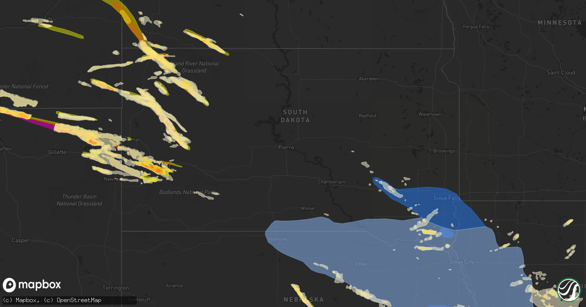 Hail map in South Dakota on July 11, 2023