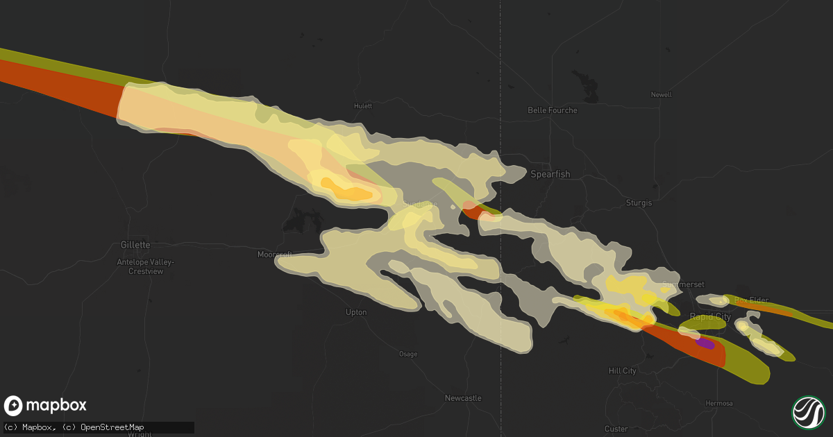 Hail map in Sundance, WY on July 11, 2023