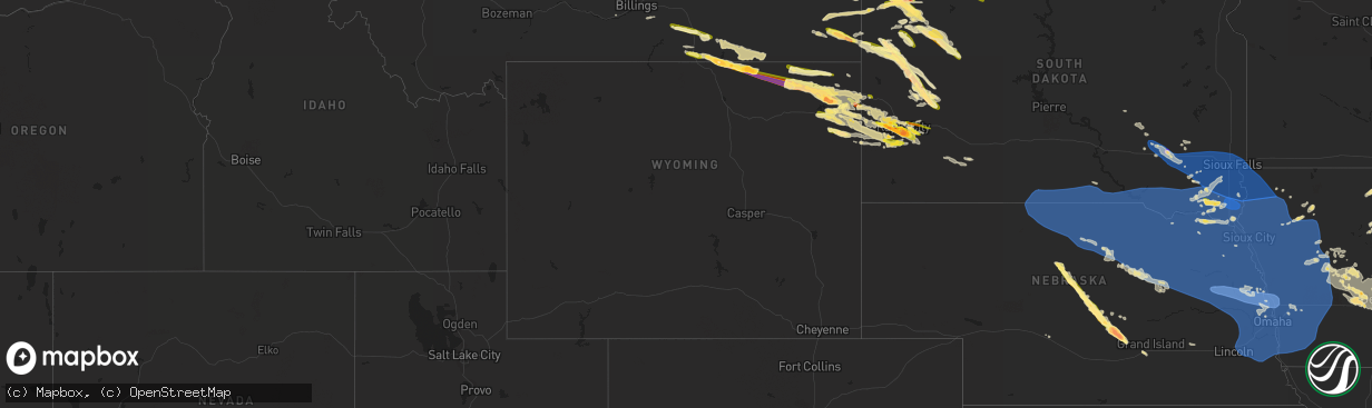 Hail map in Wyoming on July 11, 2023
