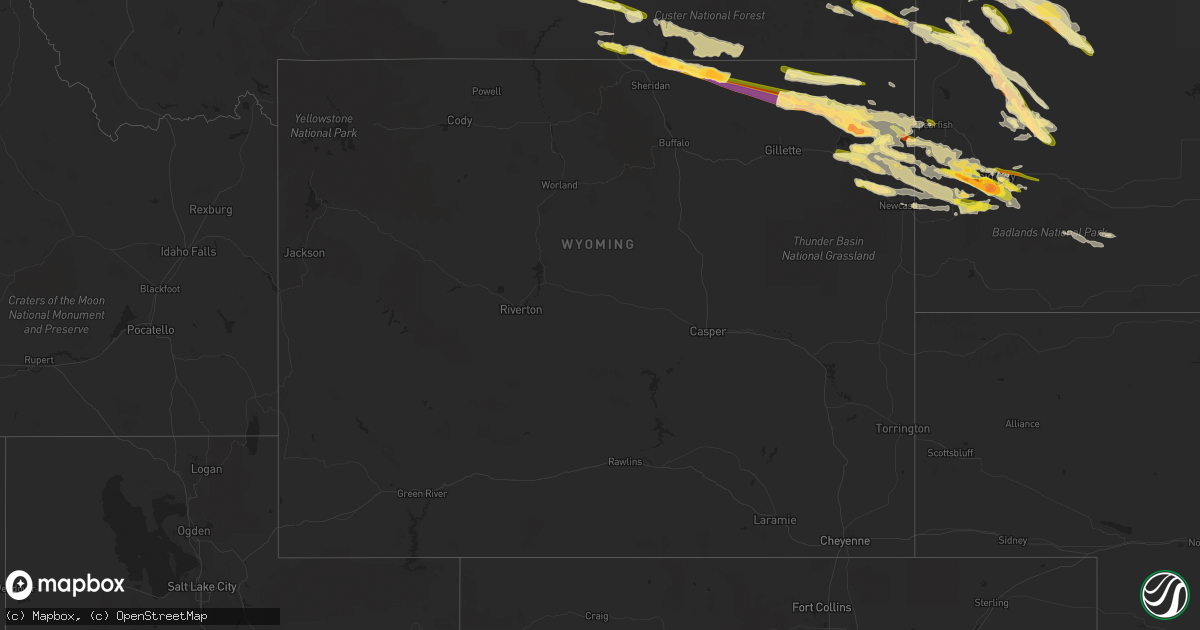 Hail map in Wyoming on July 11, 2023
