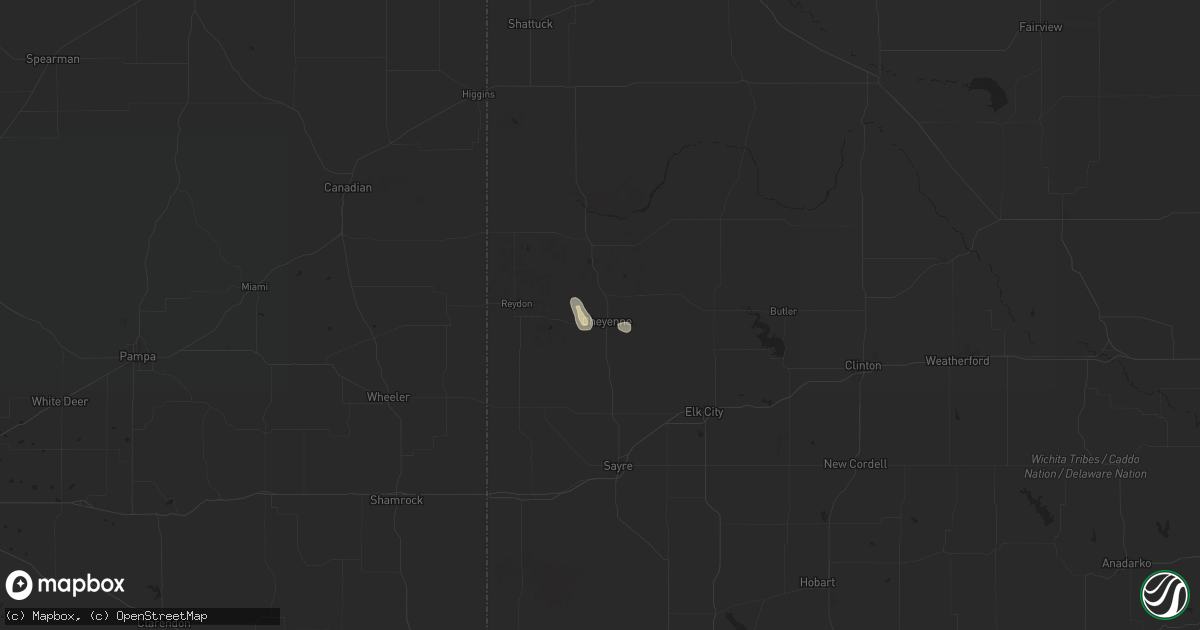 Hail map in Cheyenne, OK on July 11, 2024