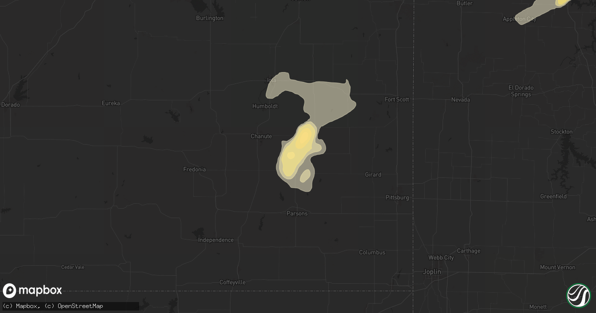 Hail map in Erie, KS on July 11, 2024