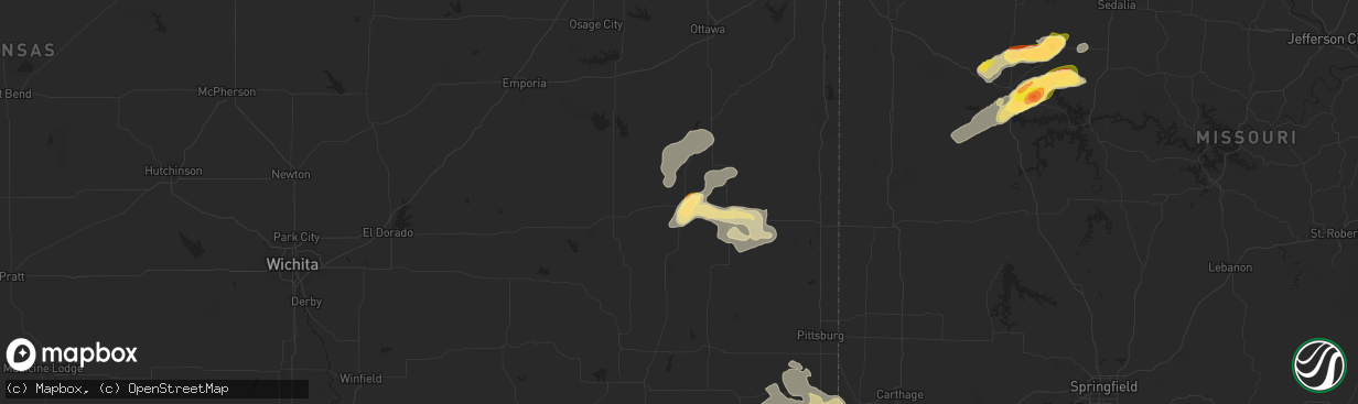 Hail map in Iola, KS on July 11, 2024