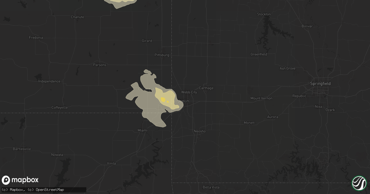 Hail map in Joplin, MO on July 11, 2024
