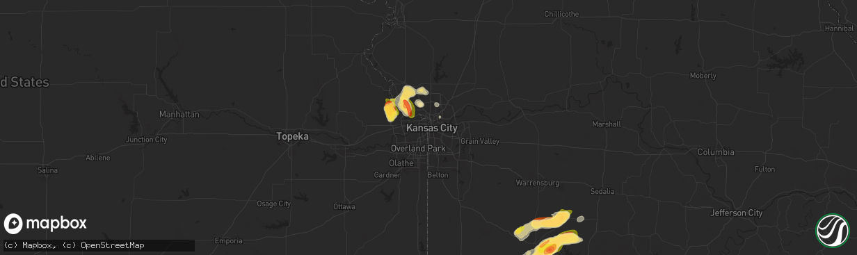 Hail map in Kansas City, MO on July 11, 2024