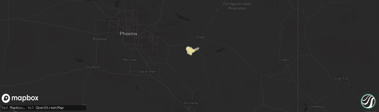 Hail map in Kearny, AZ on July 11, 2024