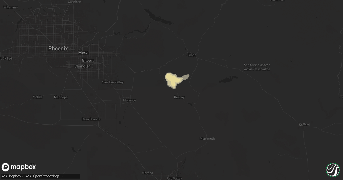 Hail map in Kearny, AZ on July 11, 2024