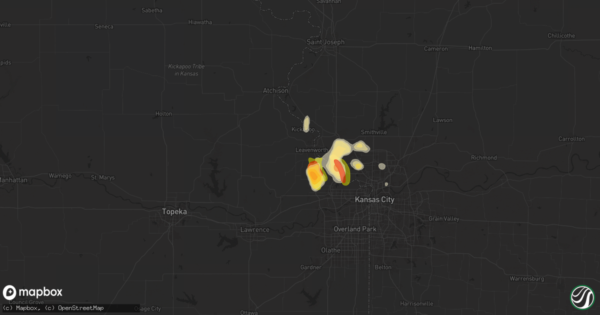 Hail map in Leavenworth, KS on July 11, 2024