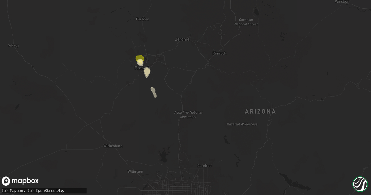 Hail map in Mayer, AZ on July 11, 2024