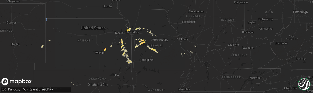 Hail map in Missouri on July 11, 2024